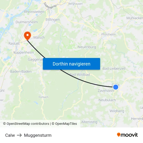 Calw to Muggensturm map