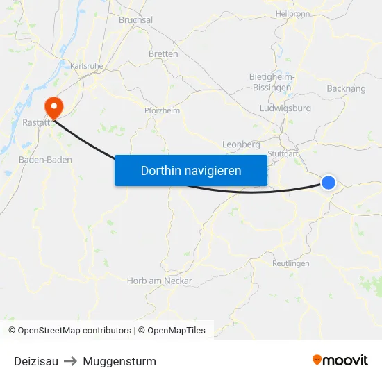 Deizisau to Muggensturm map