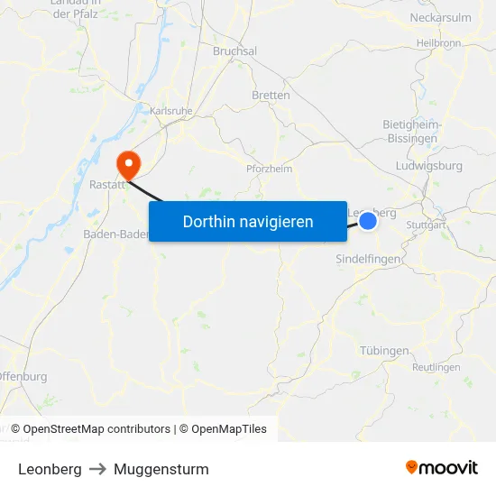 Leonberg to Muggensturm map