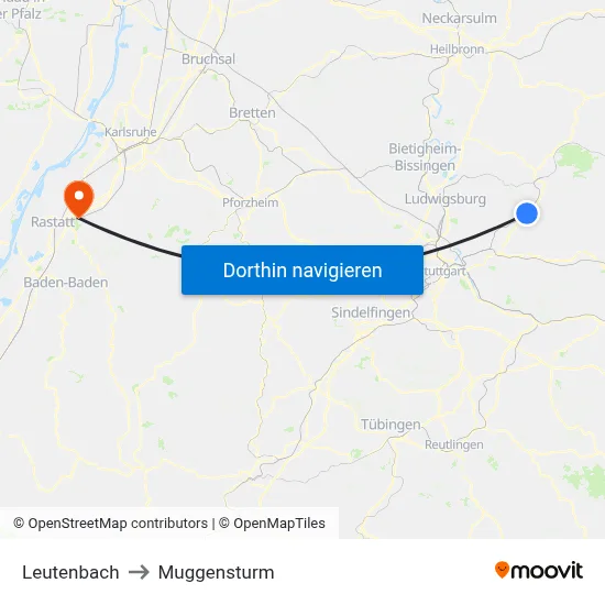 Leutenbach to Muggensturm map