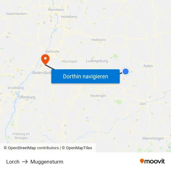 Lorch to Muggensturm map