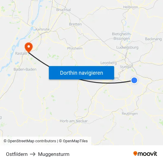 Ostfildern to Muggensturm map