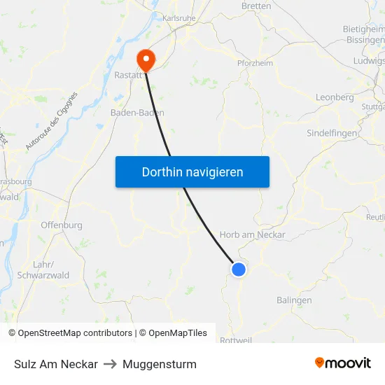 Sulz Am Neckar to Muggensturm map