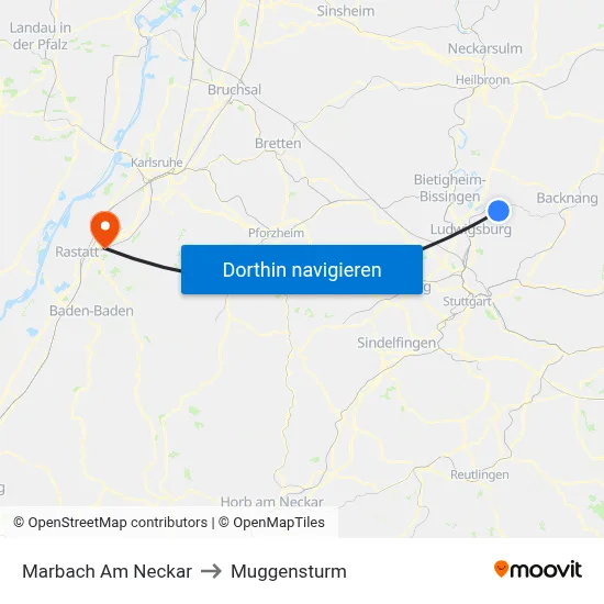 Marbach Am Neckar to Muggensturm map