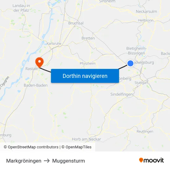 Markgröningen to Muggensturm map