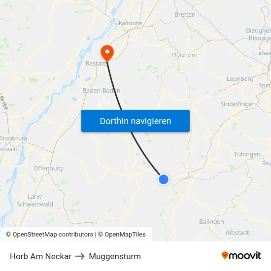 Horb Am Neckar to Muggensturm map