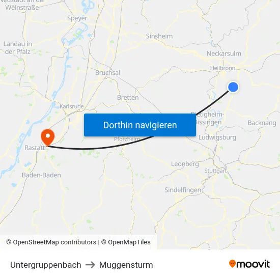Untergruppenbach to Muggensturm map