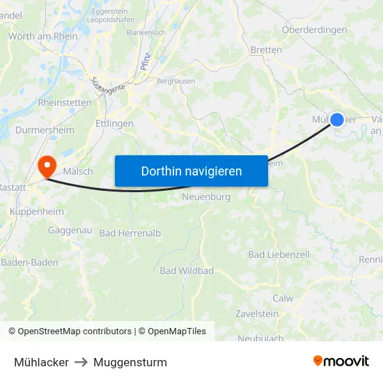 Mühlacker to Muggensturm map