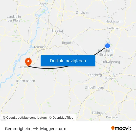 Gemmrigheim to Muggensturm map
