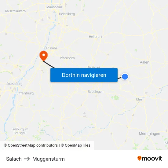 Salach to Muggensturm map
