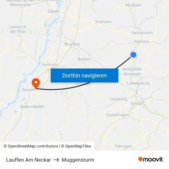 Lauffen Am Neckar to Muggensturm map