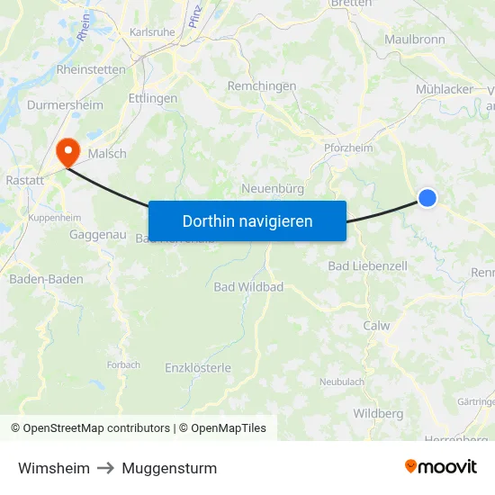 Wimsheim to Muggensturm map