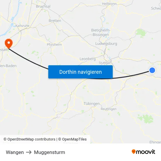 Wangen to Muggensturm map