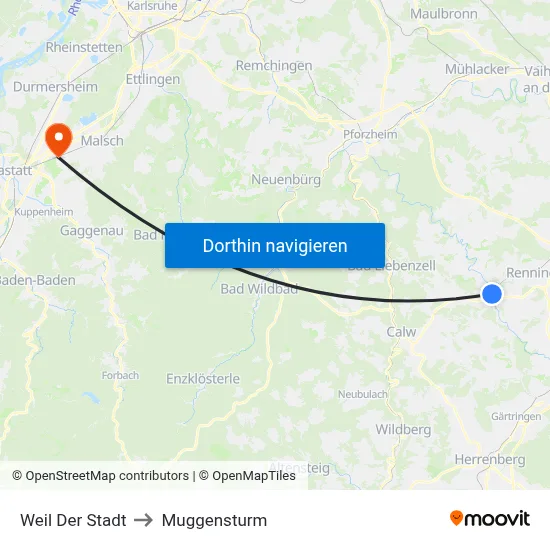 Weil Der Stadt to Muggensturm map