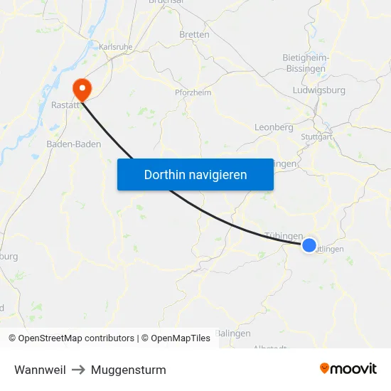Wannweil to Muggensturm map