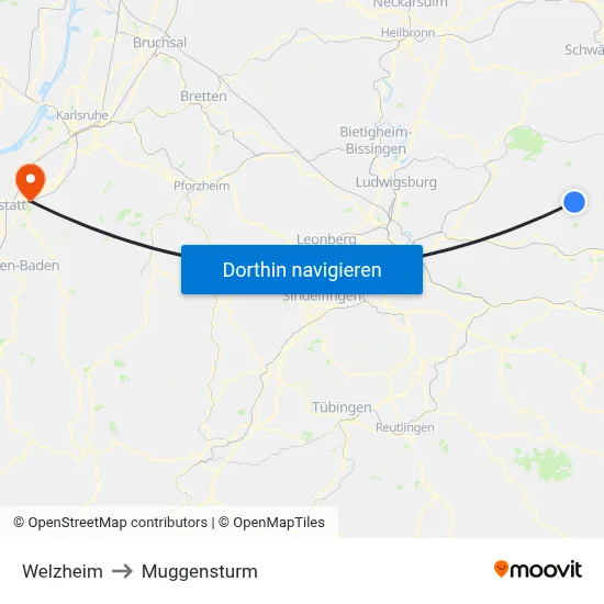 Welzheim to Muggensturm map