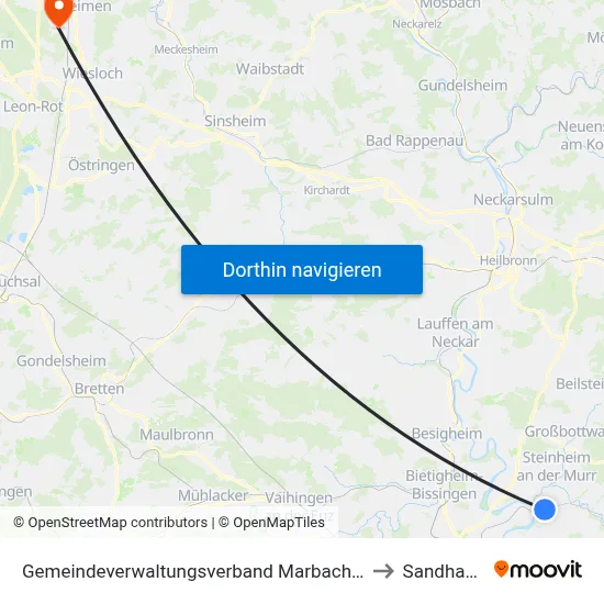 Gemeindeverwaltungsverband Marbach am Neckar to Sandhausen map