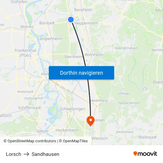 Lorsch to Sandhausen map