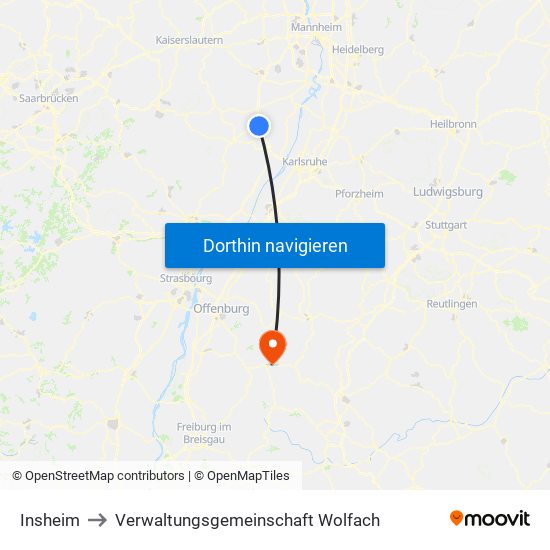 Insheim to Verwaltungsgemeinschaft Wolfach map