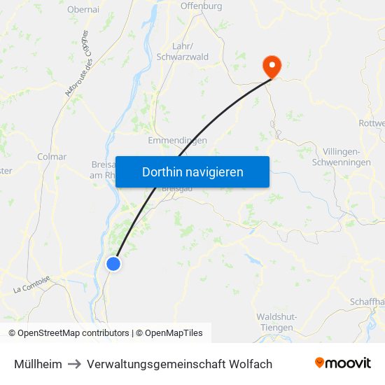Müllheim to Verwaltungsgemeinschaft Wolfach map