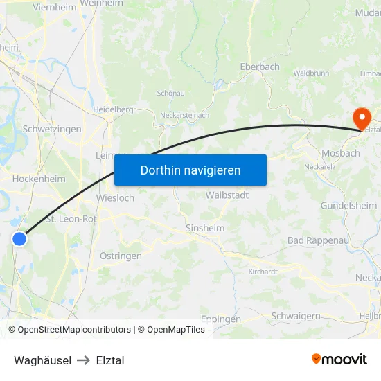 Waghäusel to Elztal map