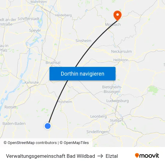 Verwaltungsgemeinschaft Bad Wildbad to Elztal map