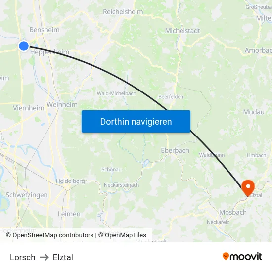 Lorsch to Elztal map