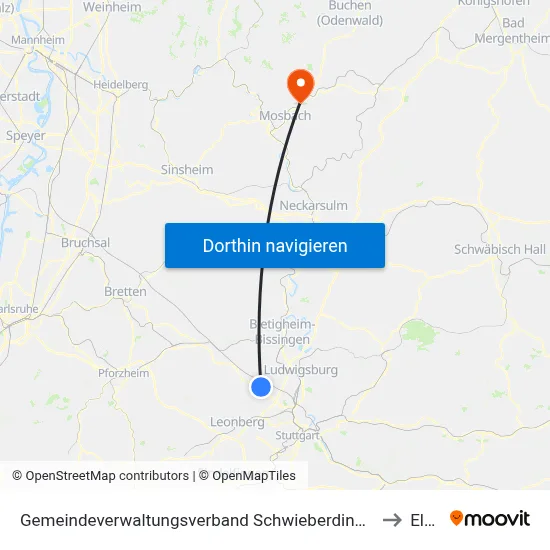 Gemeindeverwaltungsverband Schwieberdingen-Hemmingen to Elztal map