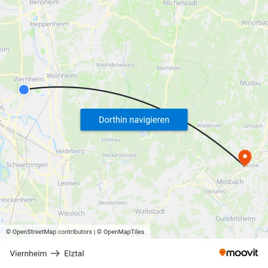 Viernheim to Elztal map