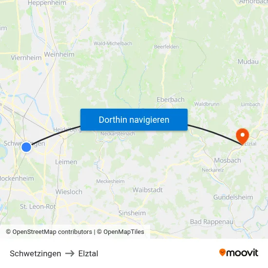 Schwetzingen to Elztal map