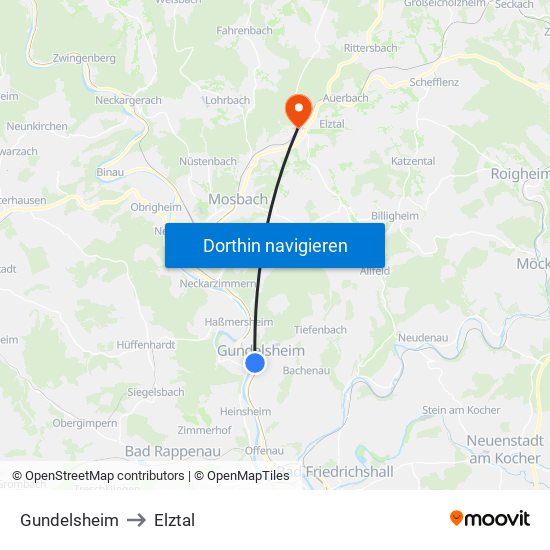 Gundelsheim to Elztal map