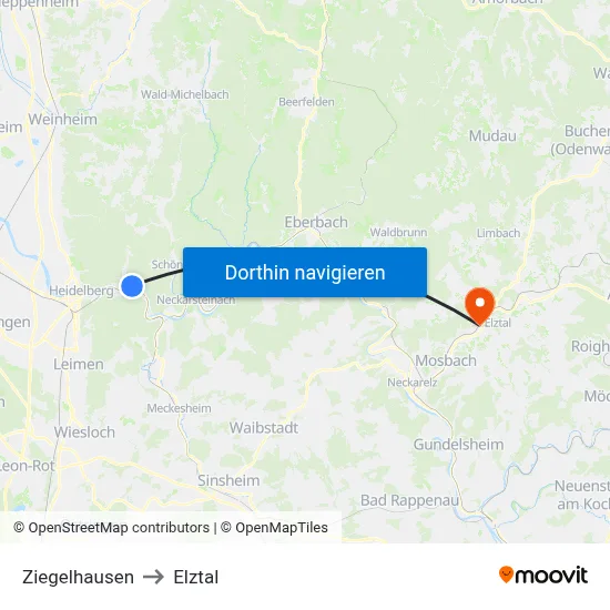 Ziegelhausen to Elztal map