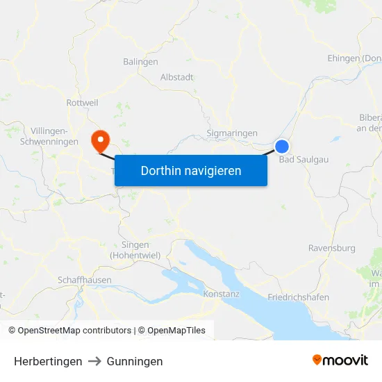 Herbertingen to Gunningen map