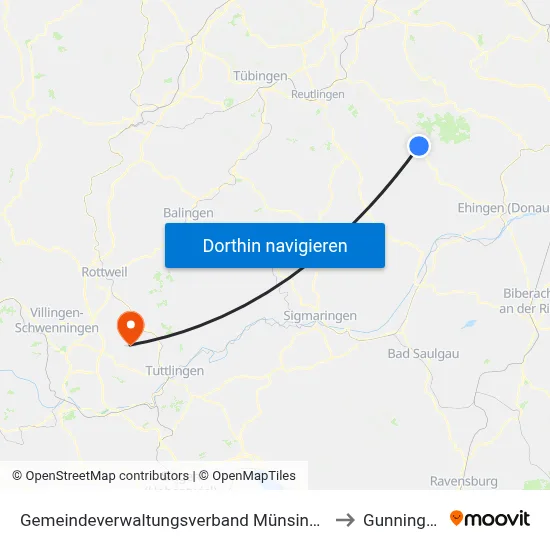 Gemeindeverwaltungsverband Münsingen to Gunningen map