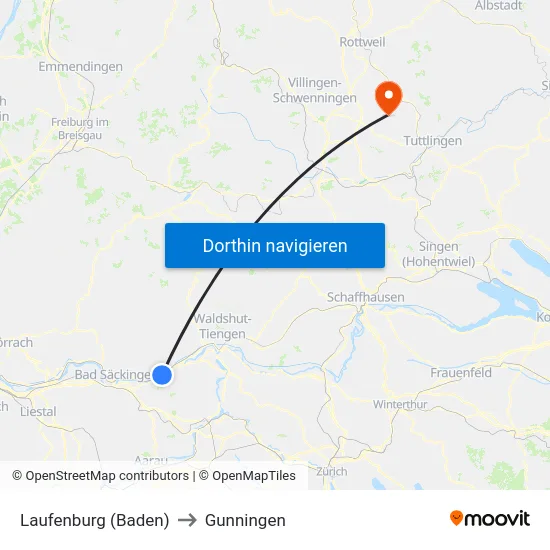 Laufenburg (Baden) to Gunningen map