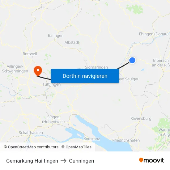 Gemarkung Hailtingen to Gunningen map