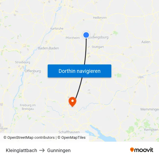 Kleinglattbach to Gunningen map