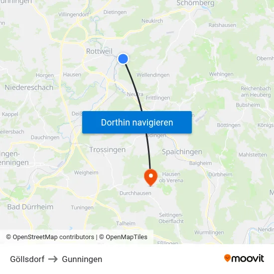 Göllsdorf to Gunningen map