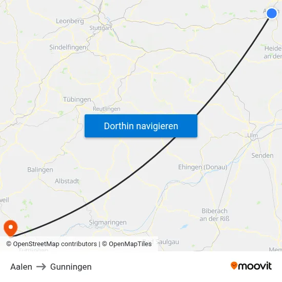 Aalen to Gunningen map