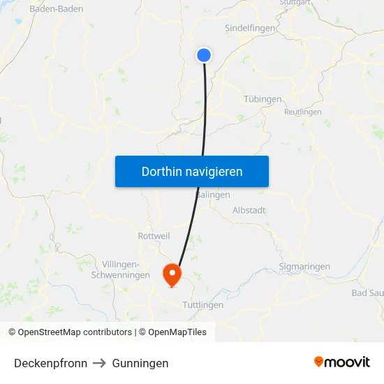 Deckenpfronn to Gunningen map
