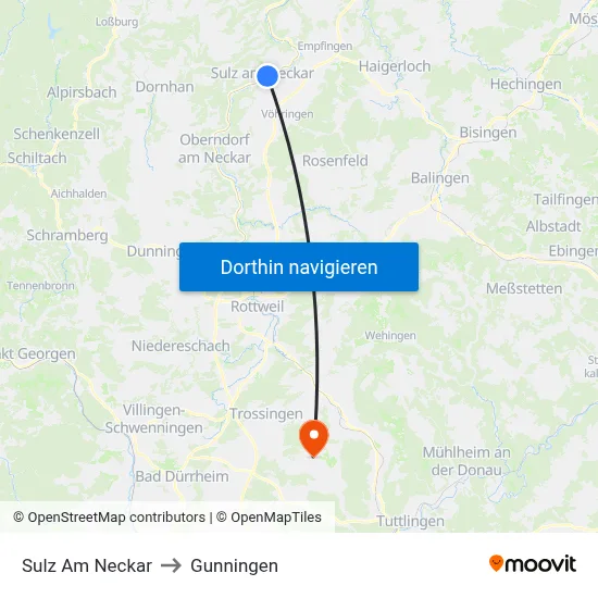 Sulz Am Neckar to Gunningen map