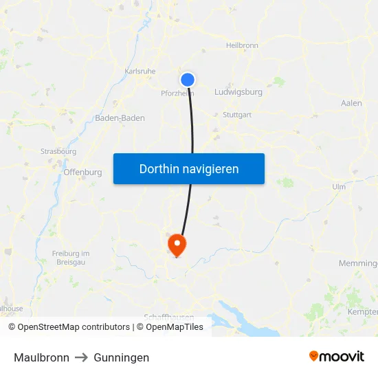 Maulbronn to Gunningen map