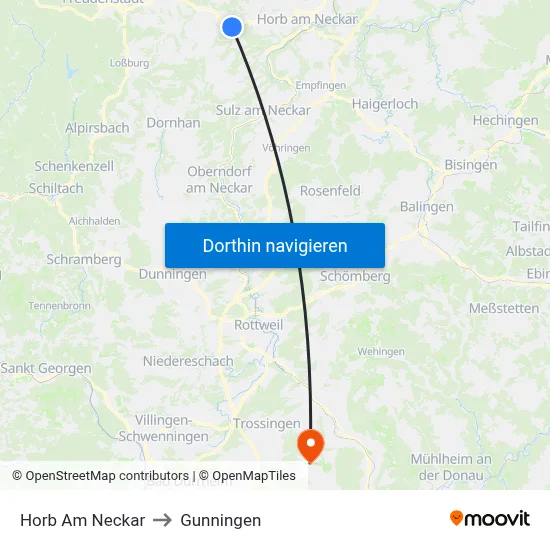 Horb Am Neckar to Gunningen map