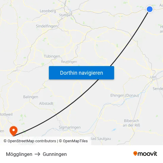 Mögglingen to Gunningen map