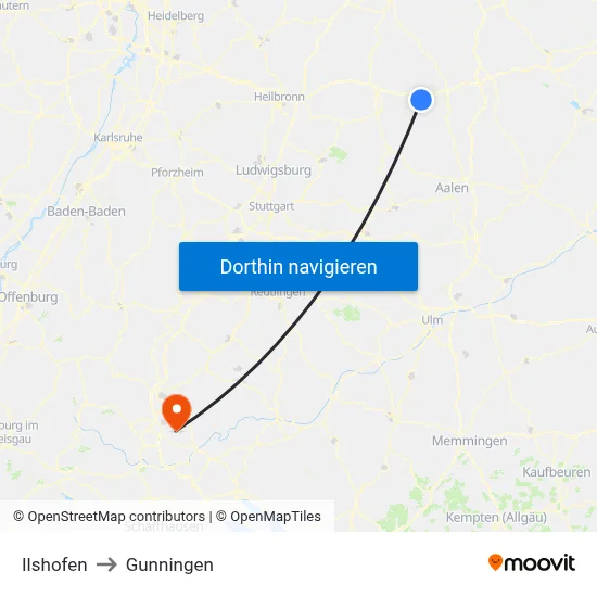 Ilshofen to Gunningen map