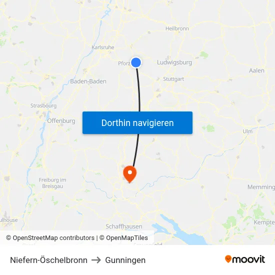 Niefern-Öschelbronn to Gunningen map