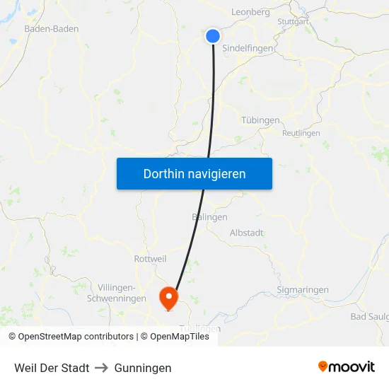 Weil Der Stadt to Gunningen map