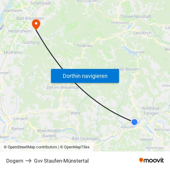 Dogern to Gvv Staufen-Münstertal map