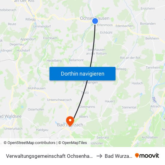 Verwaltungsgemeinschaft Ochsenhausen to Bad Wurzach map