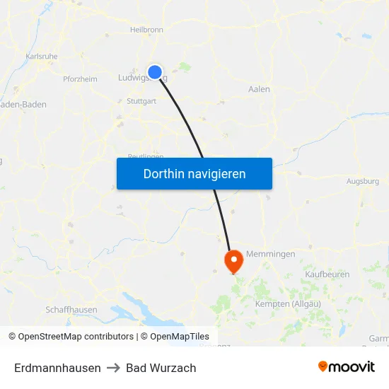 Erdmannhausen to Bad Wurzach map